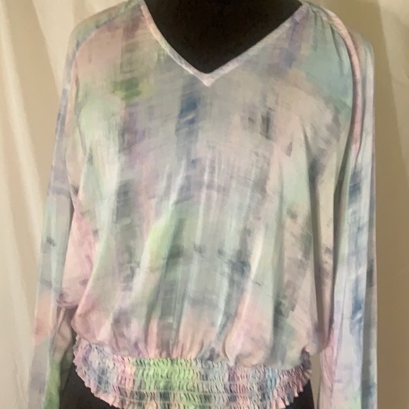 2/$20 SALE Cloth & Stone Tie dye V-Neck Shirred Peasant Blouse - Picture 2 of 6